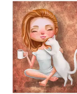 Obrazy do dětského pokoje Obraz na zeď - Dívka s kočkou