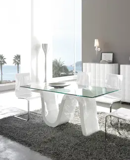 Designové a luxusní jídelní stoly Estila Designový skleněný jídelní stůl Oleada s bílou vlněnou podnoží 180 cm
