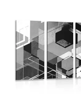 Černobílé obrazy 5-dílný obraz abstraktní geometrie v černobílém provedení