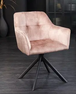 Designové a luxusní židle do pracovny a kanceláře Estila Moderní otočná kancelářská židle Devon se sametovým starorůžovým čalouněním a černýma nohama z kovu 83cm