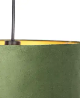 Zavesna svitidla Závěsná lampa s velurovým odstínem zelené se zlatem - Combi