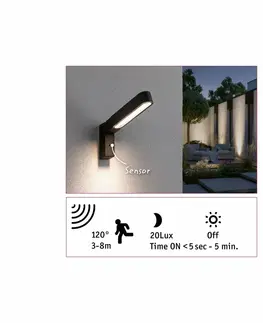 LED venkovní nástěnná svítidla PAULMANN Dům LED venkovní nástěnné svítidlo Ito pohybové čidlo vertikální orientace IP44 47x301mm 3000K 6W 230V 65° antracit kov/umělá hmota
