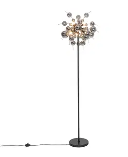 Stojaci lampy Designová stojací lampa černá s kouřovým sklem 8 světel - Explode