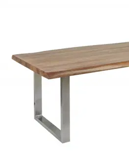 Designové a luxusní jídelní stoly Estila Masivní jídelní stůl Mammut z hnědého akáciového dřeva se stříbrným kovovým nohama 220cm