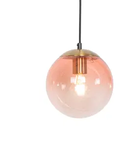 Zavesna svitidla Art Deco závěsná lampa mosaz s růžovým sklem 3-světlo - Pallon Mezzi