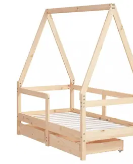 Dětské pokoje Dětská postel se zásuvkami 70 x 140 cm masivní borové dřevo