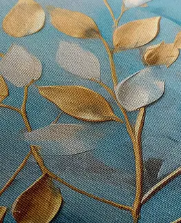 Obrazy stromy a listy Obraz zlato-bílé listy na modrém pozadí