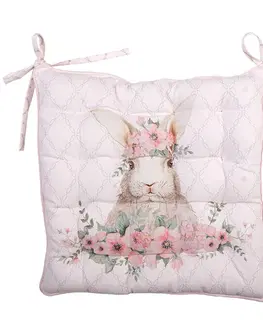 Zahradní slunečníky a doplňky Růžový bavlněný sedák s výplní s králíčkem Floral Easter Bunny - 40*40*4 cm Clayre & Eef FEB29-1