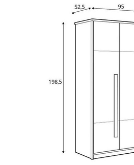 Šatní skříně JERIMOTH šatní skříň 2D, buk iconic/bílý lesk/šedá, 5 let záruka