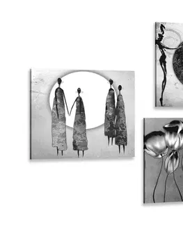Sestavy obrazů Set obrazů v černobílém etno provedení
