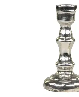 Svícny Stříbrný antik skleněný svícen na úzkou svíčku Groo - Ø 7*13cm Chic Antique 71080012 (71800-12)