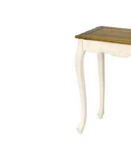 Luxusní a designové příruční stolky Estila Provence vyřezávaný příruční stolek Preciosa v krémově bílé barvě s přírodně hnědou deskou 75cm