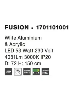 Designová závěsná svítidla Nova Luce Futuristický LED lustr Fusion v nadčasových barvách - 720 x 1500 mm, 3000 K, bílá NV 1701101001