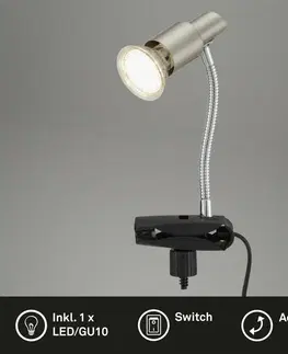 LED stolní lampy BRILONER Flexibilní svítidlo se svorkou 12 cm 1xGU10 3W 250lm matný nikl BRI 2877-012P