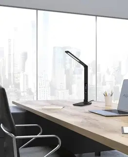 Stolní lampy kancelářské Aluminor Aluminor Sandra LED stolní lampa s hodinami, černá