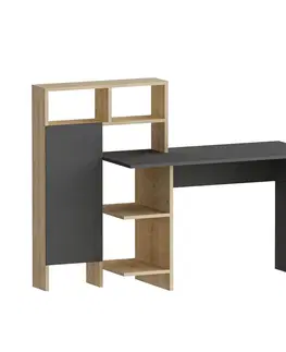 Psací stoly Kalune Design Psací stůl s regálem Bugra antracit/dub
