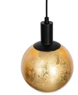 Zavesna svitidla Designová závěsná lampa černá se zlatým sklem 7-světel - Bert