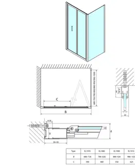 Sprchové kouty POLYSAN EASY LINE obdélníkový sprchový kout 700x1000, skládací dveře, L/P varianta, čiré sklo EL1970EL3415