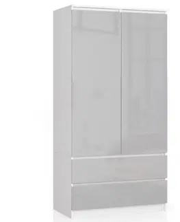 Šatní skříně Ak furniture Šatní skříň Star 90 cm bílá/šedá lesk