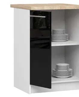 Kuchyňské dolní skříňky Ak furniture Kuchyňská skříňka Olivie S 60 cm 2D bílá/černý lesk/dub sonoma
