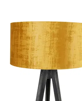 Stojaci lampy Stojací lampa stativ černý se stínidlem zlatá 50 cm - Tripod Classic