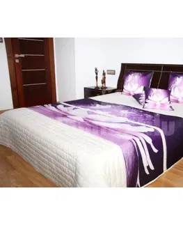 Přehozy na postel 3D s barevným potiskem Přehoz na postel krémové barvy s motivem fialového květu