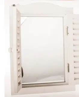 Bytové dekorace Závěsné zrcadlo s okenicemi Vintage, bílá patina, 30 x 45 x 3 cm