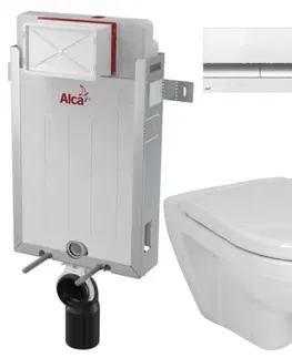 WC sedátka ALCADRAIN Renovmodul předstěnový instalační systém s bílým/ chrom tlačítkem M1720-1 + WC JIKA LYRA PLUS + SEDÁTKO DURAPLAST AM115/1000 M1720-1 LY6