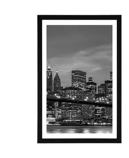 Černobílé Plakát s paspartou černobílý most v Brooklynu