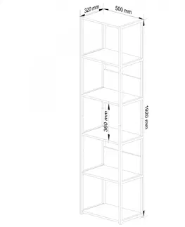 Knihovny Ak furniture Knihovna Loft s kovovým rámem 50 cm - černá/dub craft