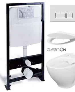 WC sedátka PRIM předstěnový instalační systém s chromovým matným tlačítkem  20/0040 + WC CERSANIT CLEANON MODUO  + SEDÁTKO PRIM_20/0026 40 MO1