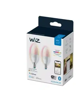LED žárovky WiZ SET 2x LED žárovka E14 C37 Candle 4,9W (40W) 470lm 2700-6500K RGB IP20, stmívatelná