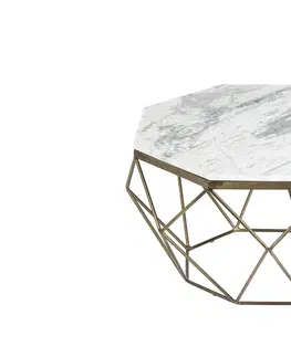 Designové a luxusní konferenční stolky Estila Art-deco stylový konferenční stolek Adamantino s bílou mramorovou deskou a bronzovou konstrukcí ve tvaru diamantu 69cm