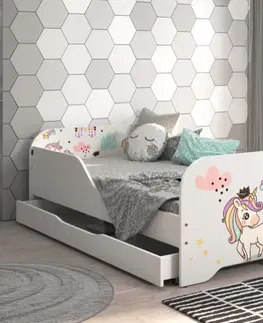 Dětské postele Dětská postel MIKI 160 x 80 cm s motivem duhového jednorožce