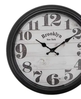 Hodiny Černé nástěnné hodiny Brooklyn - Ø 40*7 cm / 1*AA Clayre & Eef 6KL0810