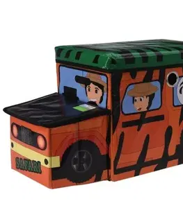 Úložné boxy Dětský úložný box a sedátko Safari bus oranžová, 55 x 26 x 31 cm