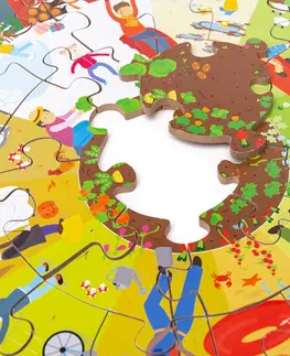Dřevěné hračky Bigjigs Toys Kulaté podlahové puzzle SEASON 50 dílků