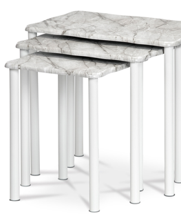 Konferenční stolky Přístavné a odkládací stolky NUKLEO, set 3 ks, šedobílý mramor/bílá matná