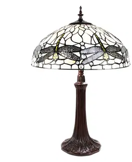 Svítidla Bílá stolní lampa Tiffany s vážkami Vie white - Ø 41*57 cm E27/max 2*40W Clayre & Eef 5LL-9337W
