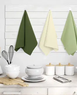 Utěrky AmeliaHome Sada kuchyňských ručníků Letty Plain - 3 ks zelená, velikost 50x70
