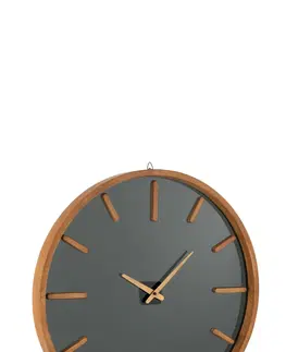 Hodiny Dřevěné černohnědé hodiny Herve M - Ø60*5 cm J-Line by Jolipa 15194
