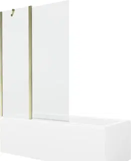 Vany MEXEN/S Cubik obdélníková vana 160 x 70 cm s panelem + vanová zástěna 120 cm, transparent, zlatá 550316070X9412115000