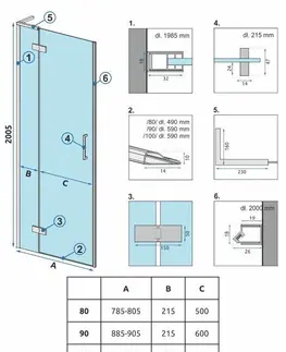 Sprchové kouty REA/S Dveře včetně stěnového profilu HUGO 90 zlatá kartáčovaná KPL-45201