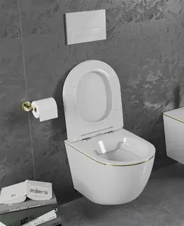 Záchody MEXEN Lena Závěsná WC mísa včetně sedátka s slow-slim, duroplast, bílá/zlatá linka 30224005