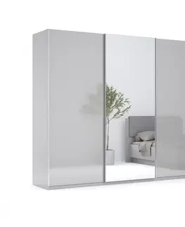 Šatní skříně 3kraft Šatní skříň Megy s posuvnými dveřmi a zrcadlem 250 cm Chinchilla šedá/lesklá šedá