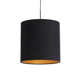 Zavesna svitidla Závěsná lampa s velurovým odstínem černá se zlatem 40 cm - Combi