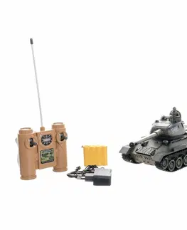Dřevěné vláčky Teddies Tank RC T-34/85 se zvukem a světlem, 33cm, na baterie + dobíjecí pack 27 MHz