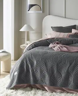 Jednobarevné přehozy na postel Šedý velurový přehoz na postel Feel 200 x 220 cm