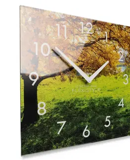 Nástěnné hodiny Dekorační skleněné hodiny 30 cm s podzimním motivem