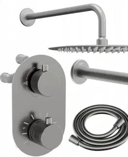 Sprchy a sprchové panely MEXEN/S Kai DR70 podomítkový vanový SET s výtokovou hubicí + slim sprcha 25 cm, grafit 77602DR70251-66